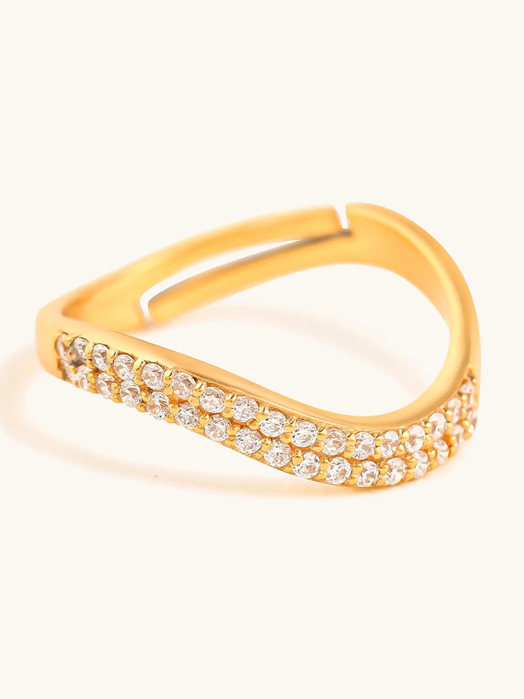 

Mabel 925 Sterling Silver 18 Karat Gold Plated Studded Wave Adjustable Band Ring