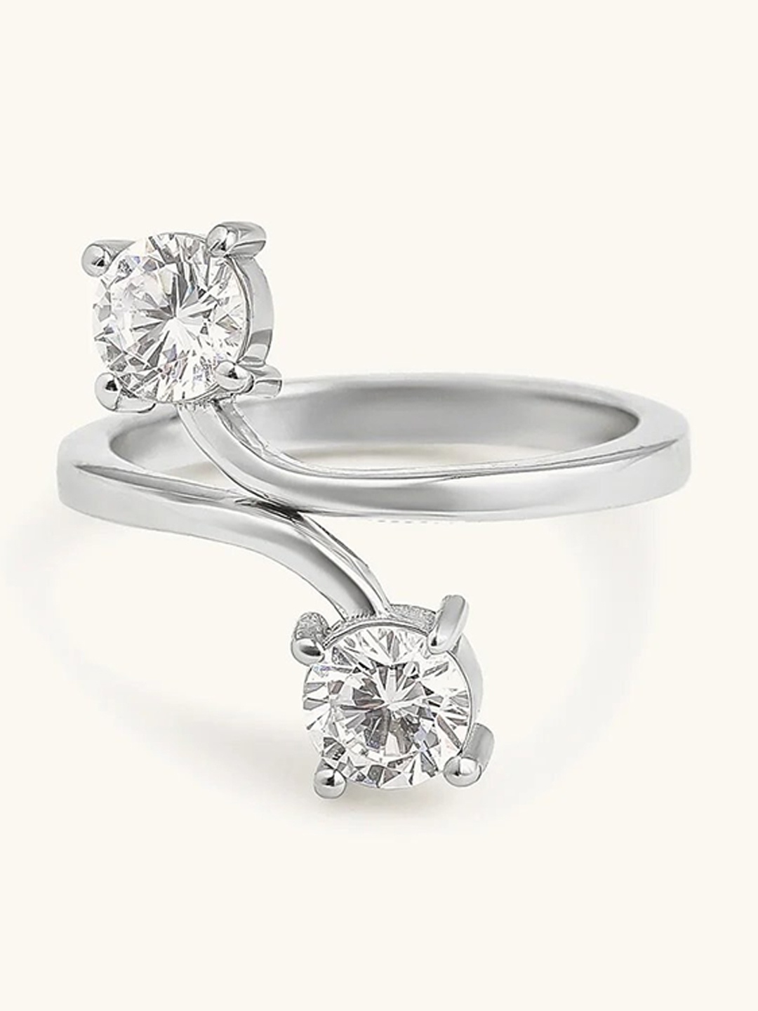 

Mabel 925 Sterling Silver Rhodium Plated Open Solitaire Adjustable Ring
