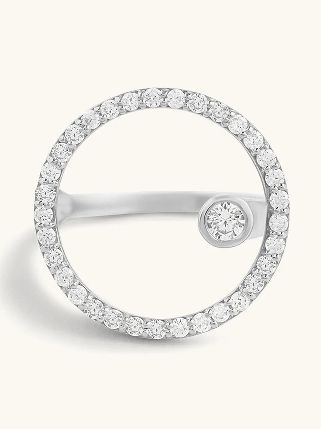 

Mabel 925 Sterling Silver Rhodium Plated Solitaire with Studded Halo Statement Ring