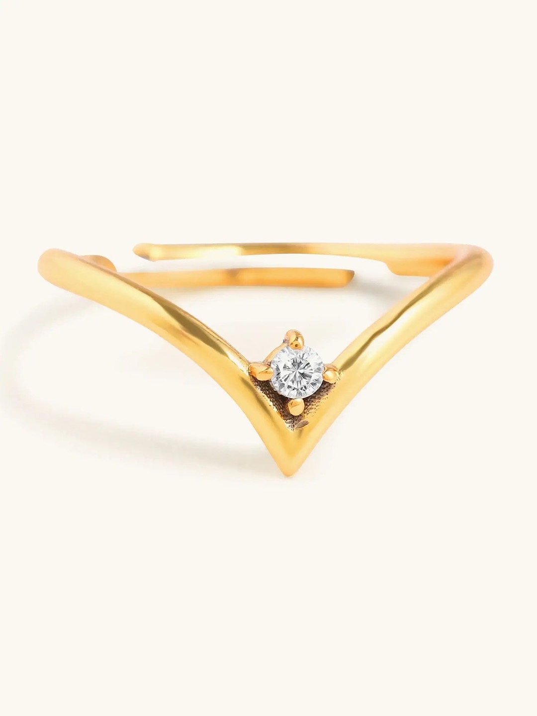 

Mabel 925 Sterling Silver 18 Karat Gold Plated Solitaire V Shaped Adjustable Ring