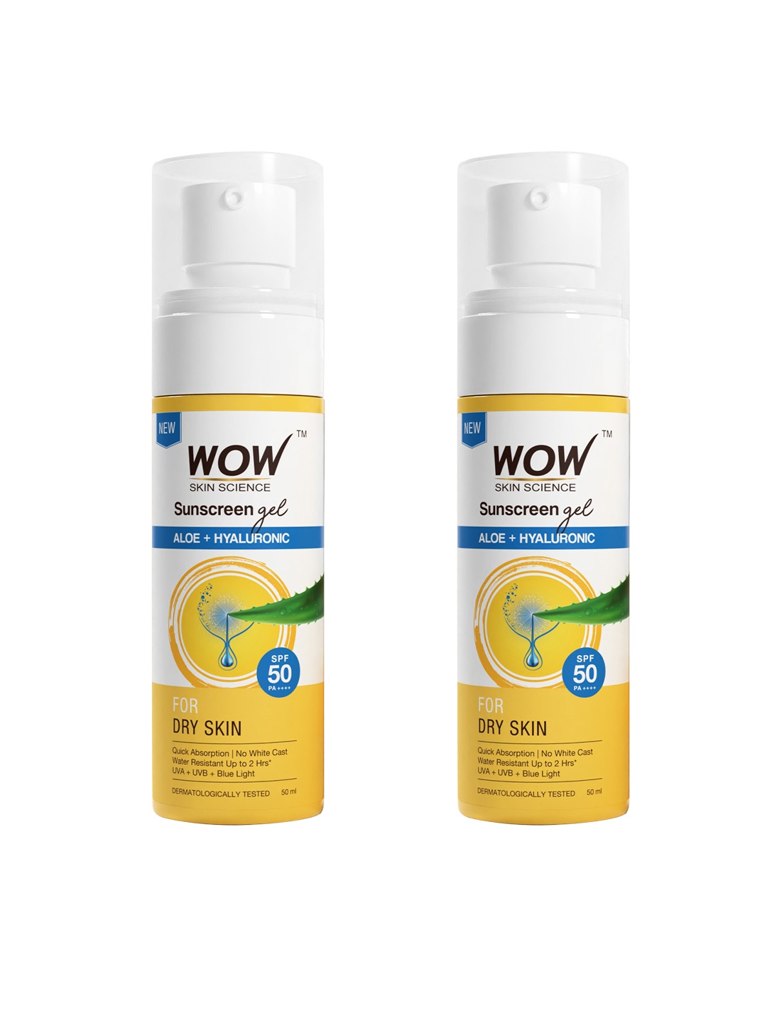 

WOW SKIN SCIENCE 2Pcs Sunscreen Gel For Dry Skin SPF 55 PA++++ - 50ml each, White