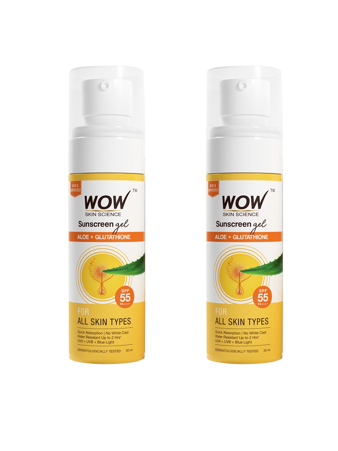 

WOW SKIN SCIENCE 2Pcs Sunscreen Gel SPF 55 PA++++ - 50ml each, White