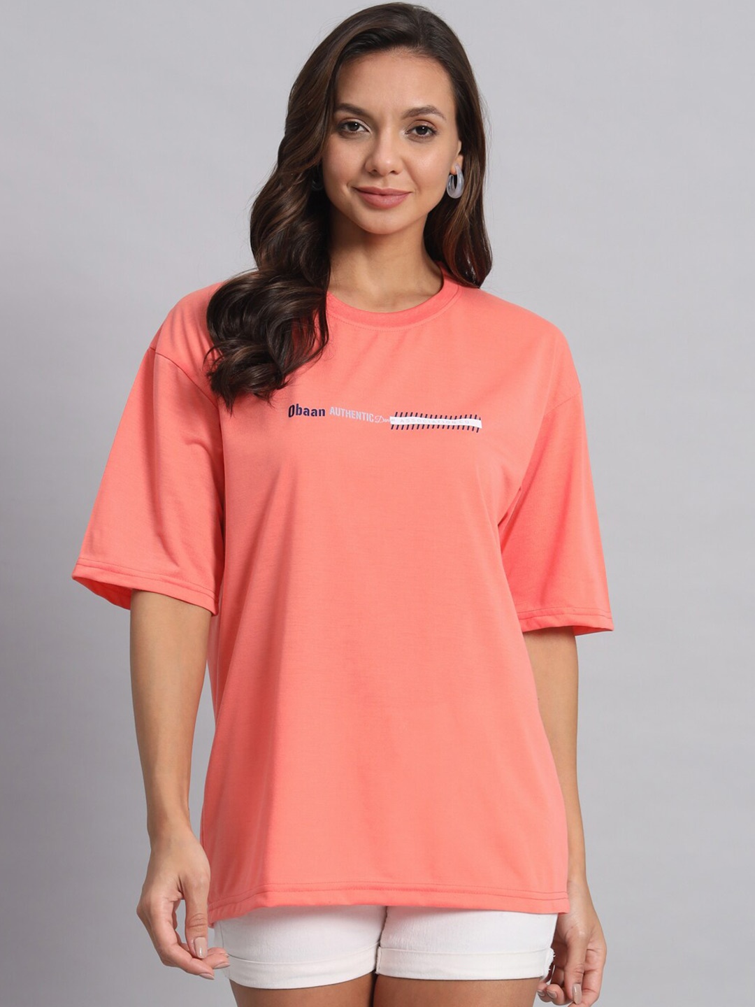 

Obaan Women Pockets T-shirt, Peach