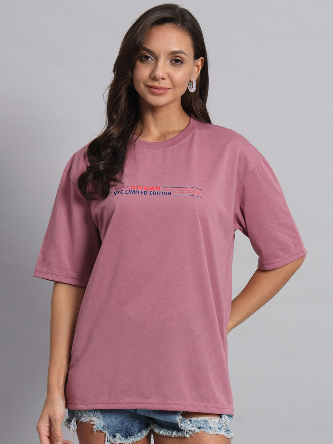

Obaan Women Typography Extended Sleeves T-shirt, Purple