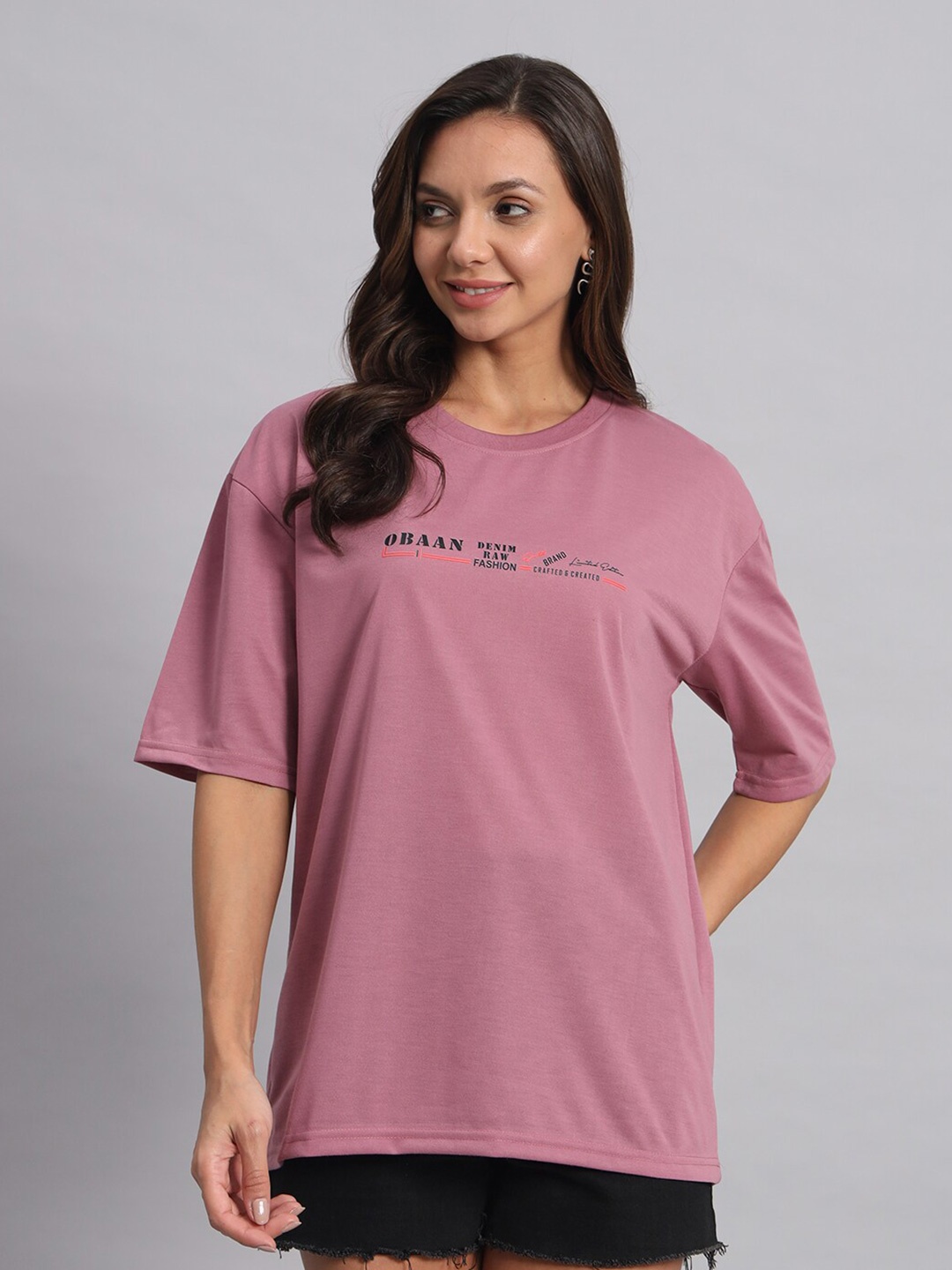 

Obaan Women V-Neck Extended Sleeves Raw Edge T-shirt, Purple