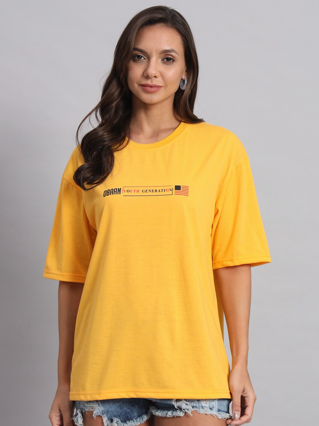 

Obaan Women Typography T-shirt, Yellow