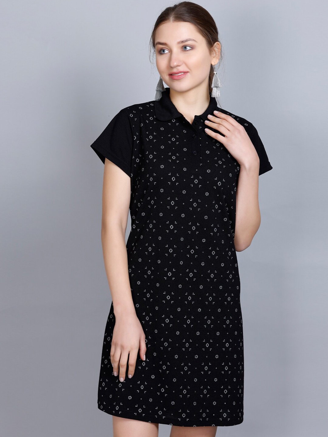 

Obaan Print T-shirt Dress, Black