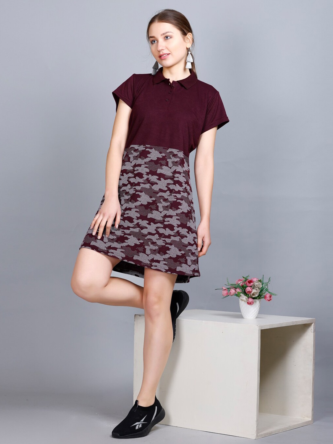 

Obaan Print A-Line Dress, Maroon