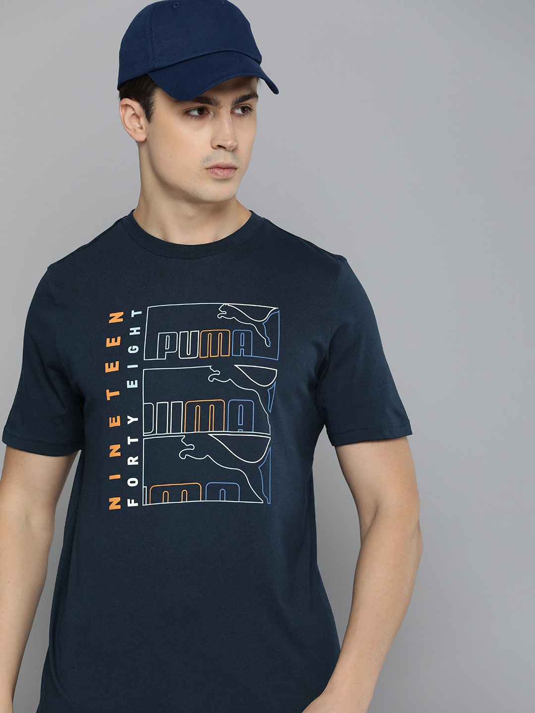 

Puma Graphics Triple No.1 Logo Brand Logo Printed Pure Cotton T-shirt, Navy blue