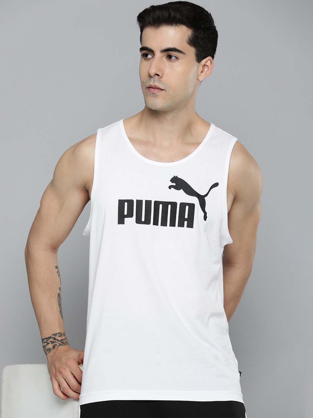 

Puma Brand Logo Printed Pure Cotton Sleeveless T-shirt, White