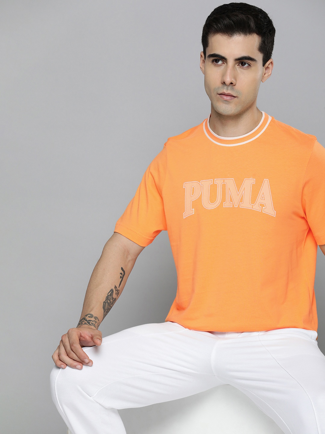 

Puma SQUAD Graphic Brand Logo Printed Pure Cotton T-shirt, Orange