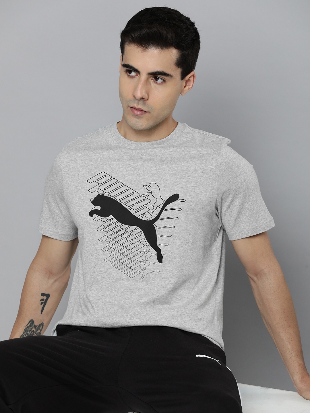 

Puma Brand Logo Printed Pure Cotton T-shirt, Grey