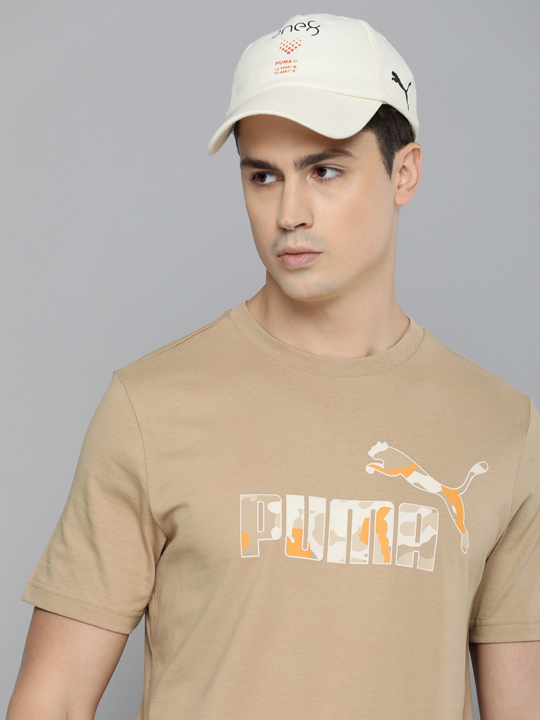 

Puma CAMO Brand Logo Printed Pure Cotton T-shirt, Beige