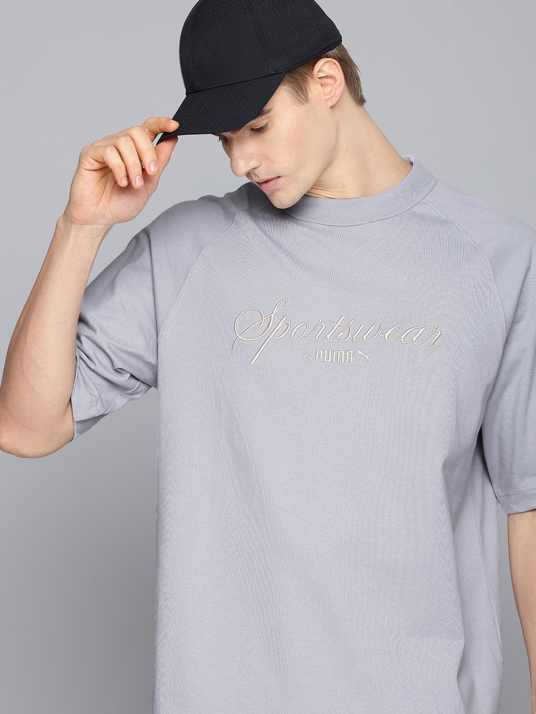 

Puma Pure Cotton Typography Embroidered Oversized Outdoor T-shirt, Grey