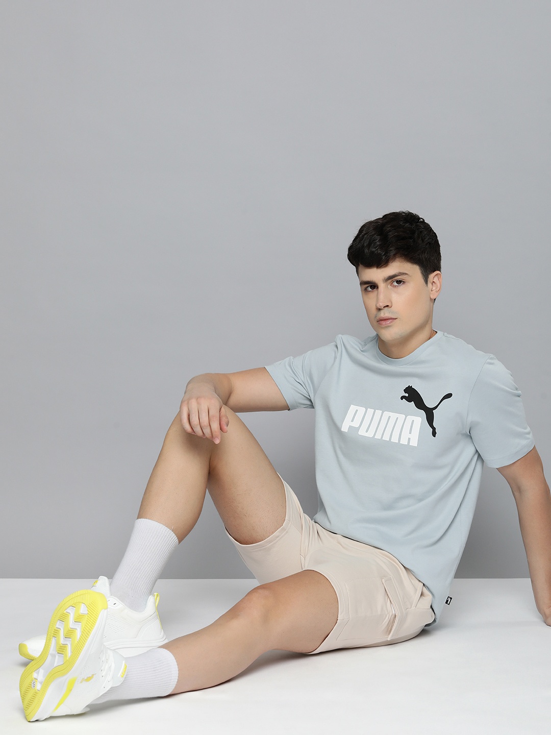 Puma Brand Logo Printed Pure Cotton T-shirt, Blue