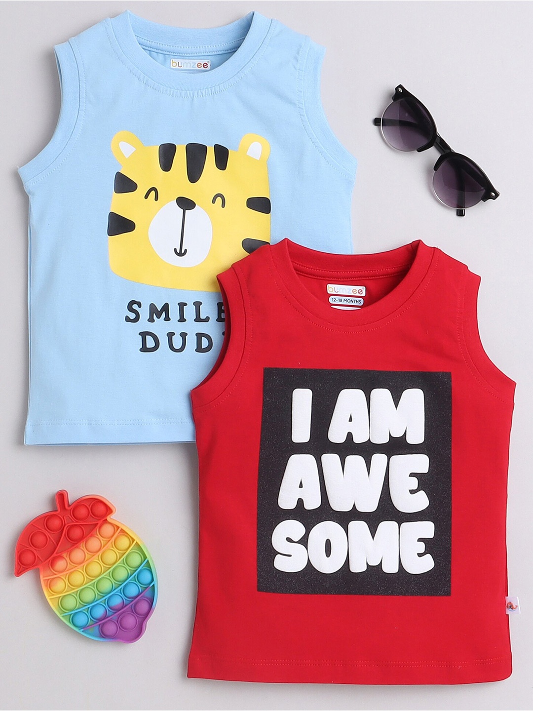 

BUMZEE Boys Typography 2 Printed Applique T-shirt, Blue