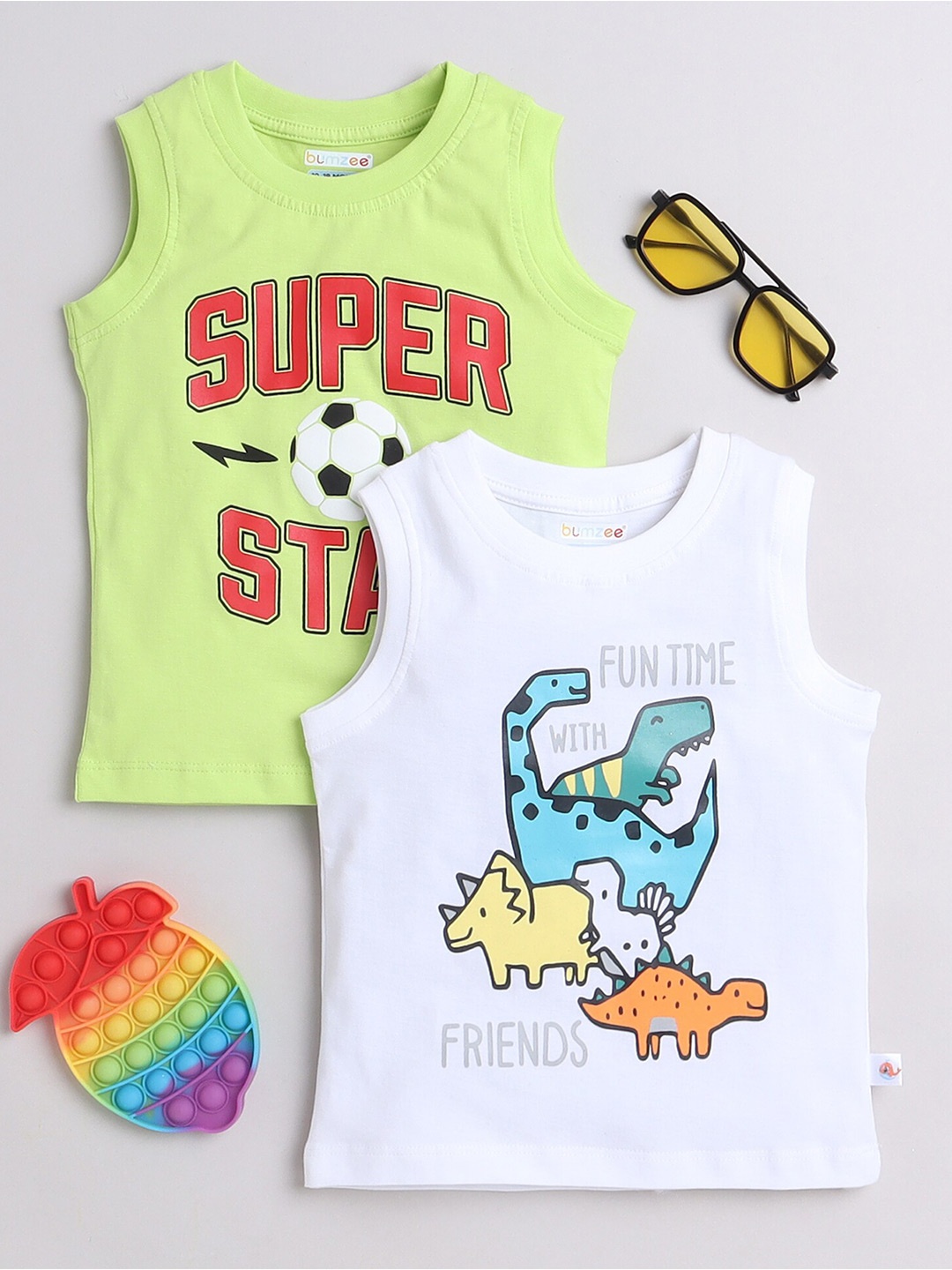 

BUMZEE Boys 2 Printed Applique T-shirt, Green