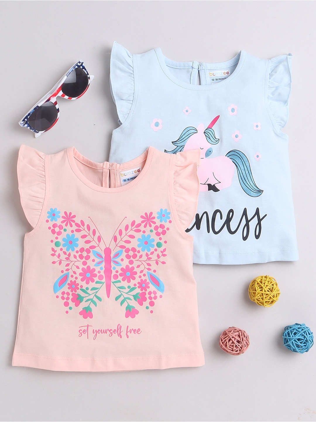 

BUMZEE Girls 2 Printed T-shirt, Blue