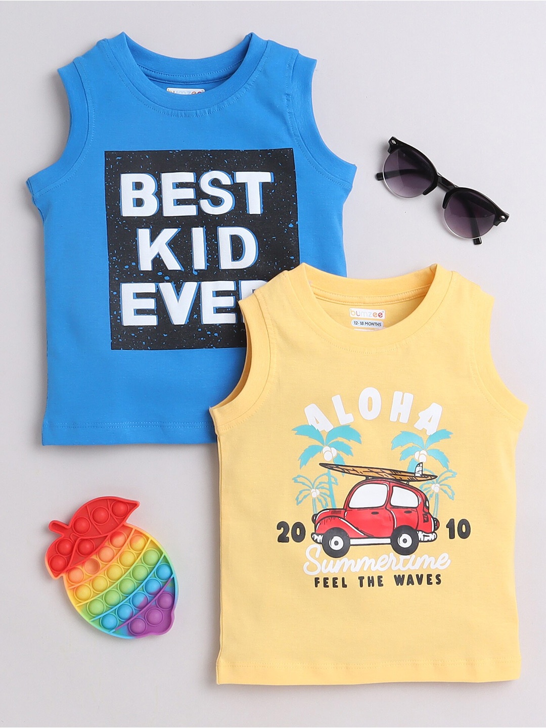 

BUMZEE Boys 2 Printed Applique T-shirt, Yellow