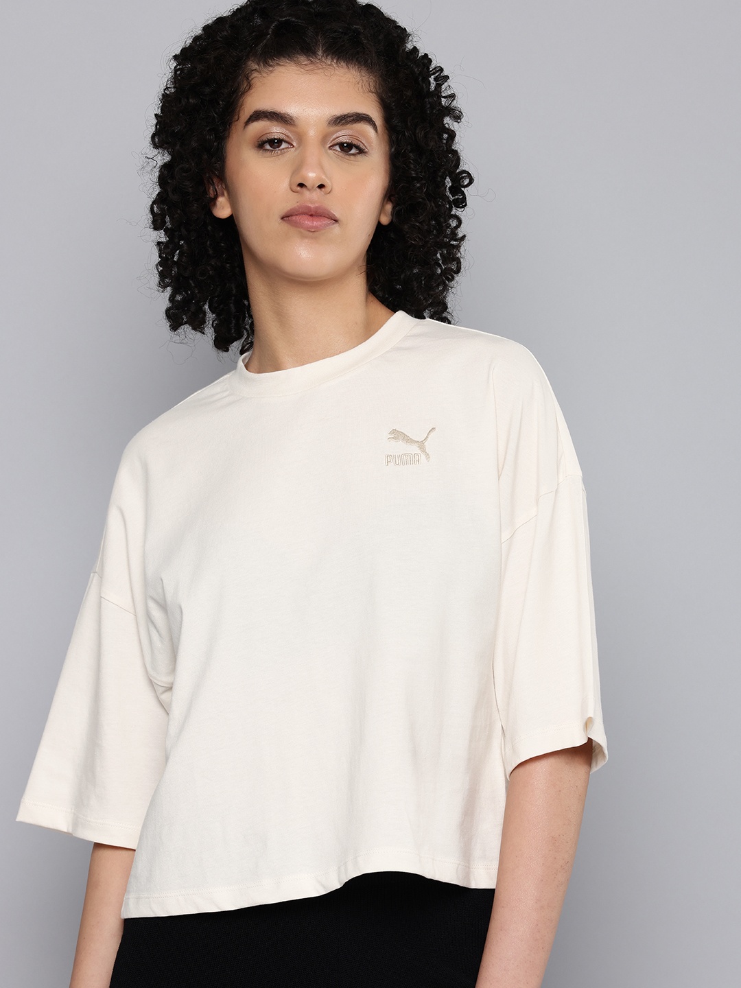 

Puma BETTER CLASSICS Brand Logo Embroidered Pure Cotton Oversized T-shirt, Cream