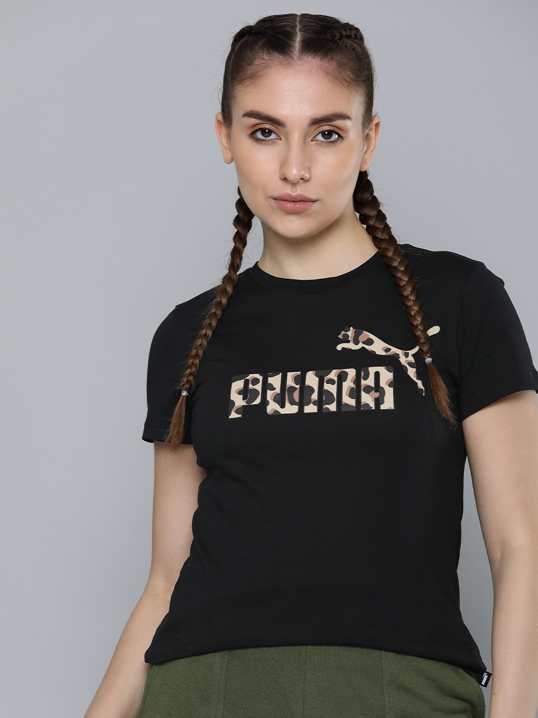

Puma Women Brand Logo Printed Pure Cotton T-shirt, Black