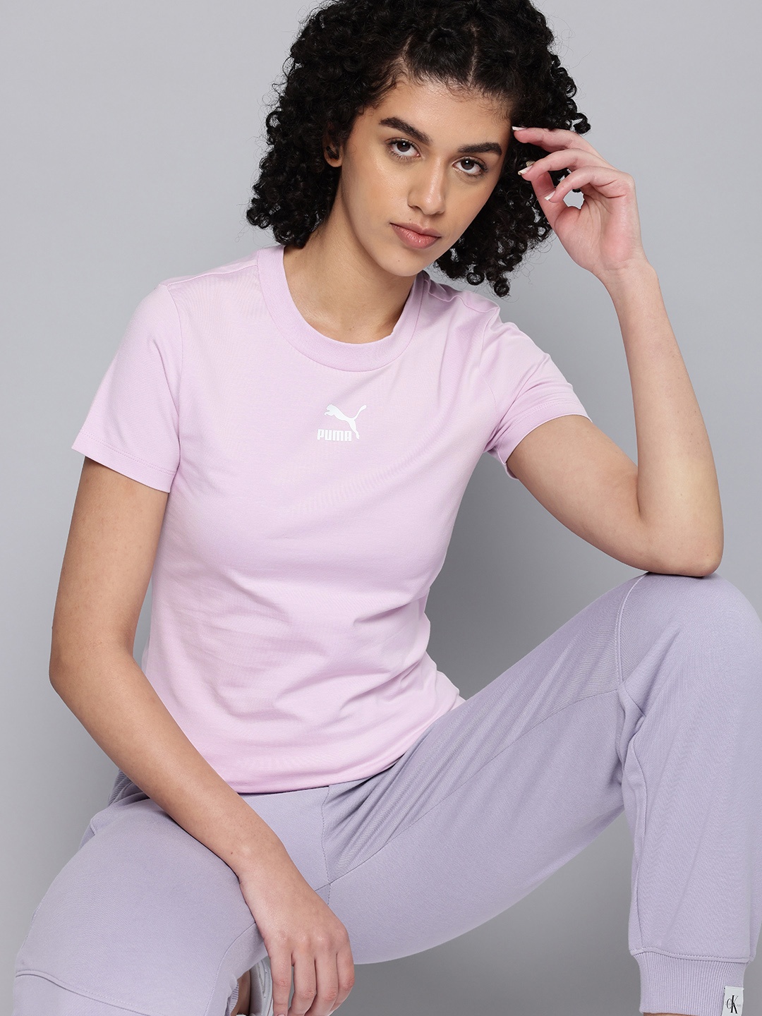 

Puma Classics Brand Logo Embroidered Slim Fit T-shirt, Lavender