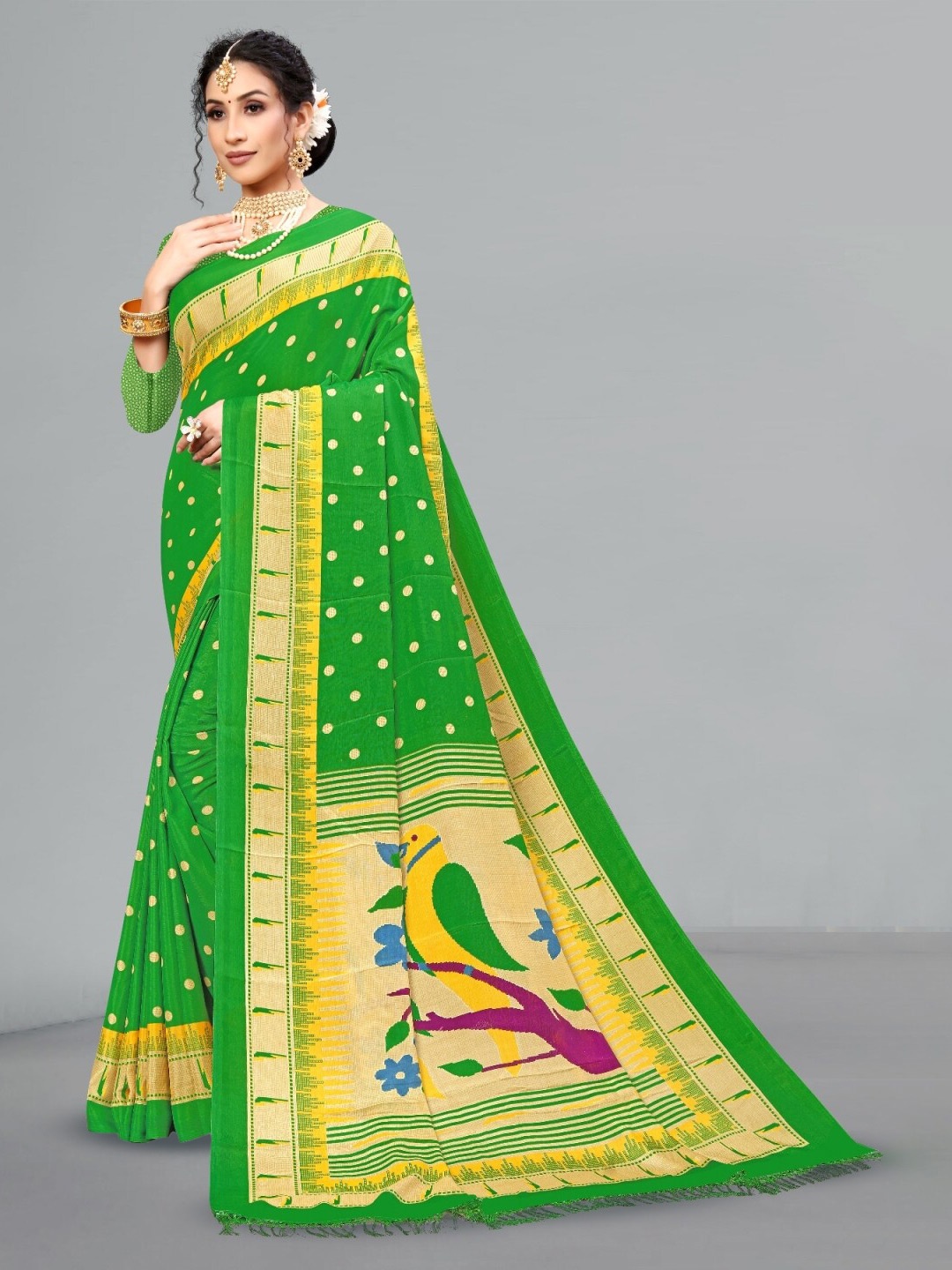 

Classy Foriever Ethnic Motifs Printed Paithani Saree, Green