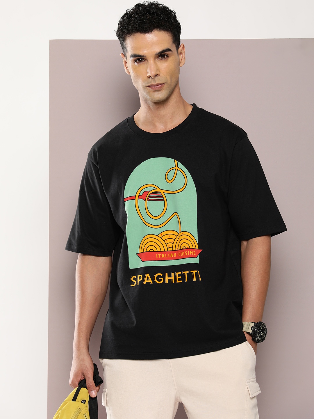 

DILLINGER Men Graphic Oversized Printed Drop-Shoulder Sleeves Pure Cotton T-shirt, Black
