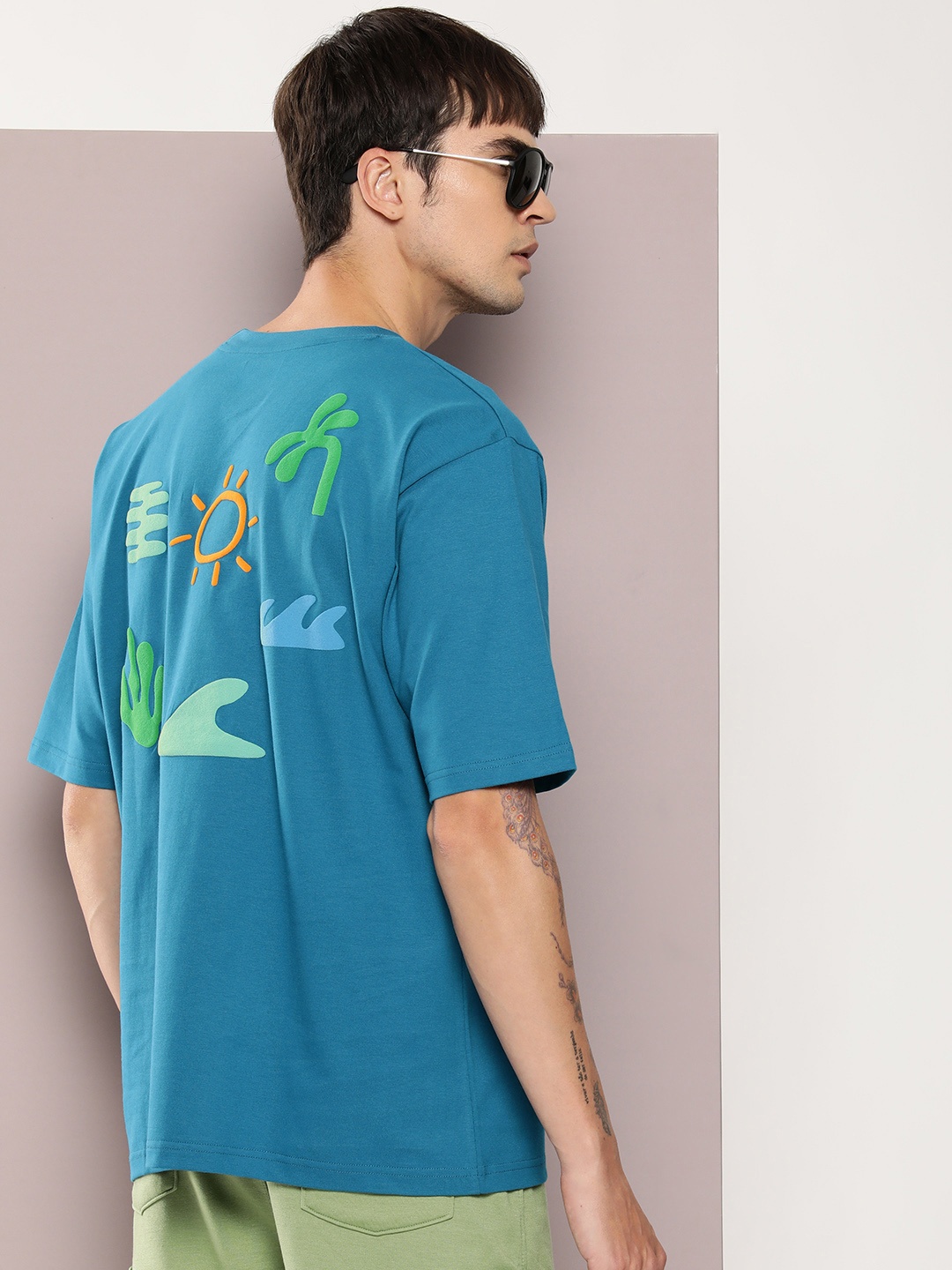 

DILLINGER Men Graphic Printed Embossed Oversized T-shirt, Blue