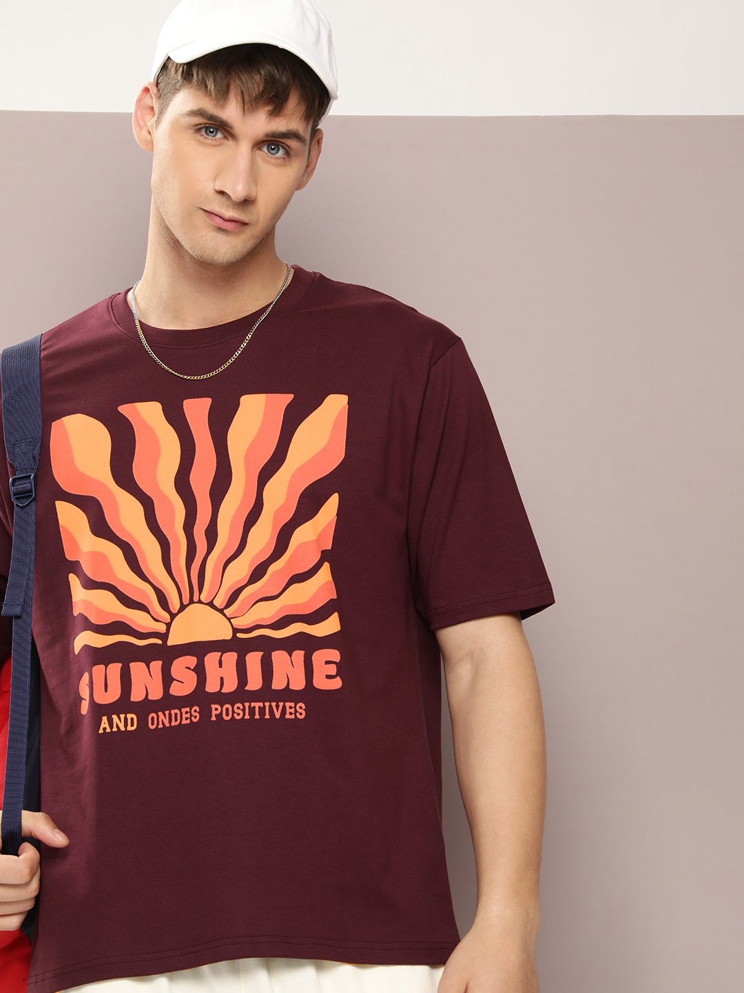 

DILLINGER Men Graphic Printed Oversized Pure Cotton T-shirt, Maroon