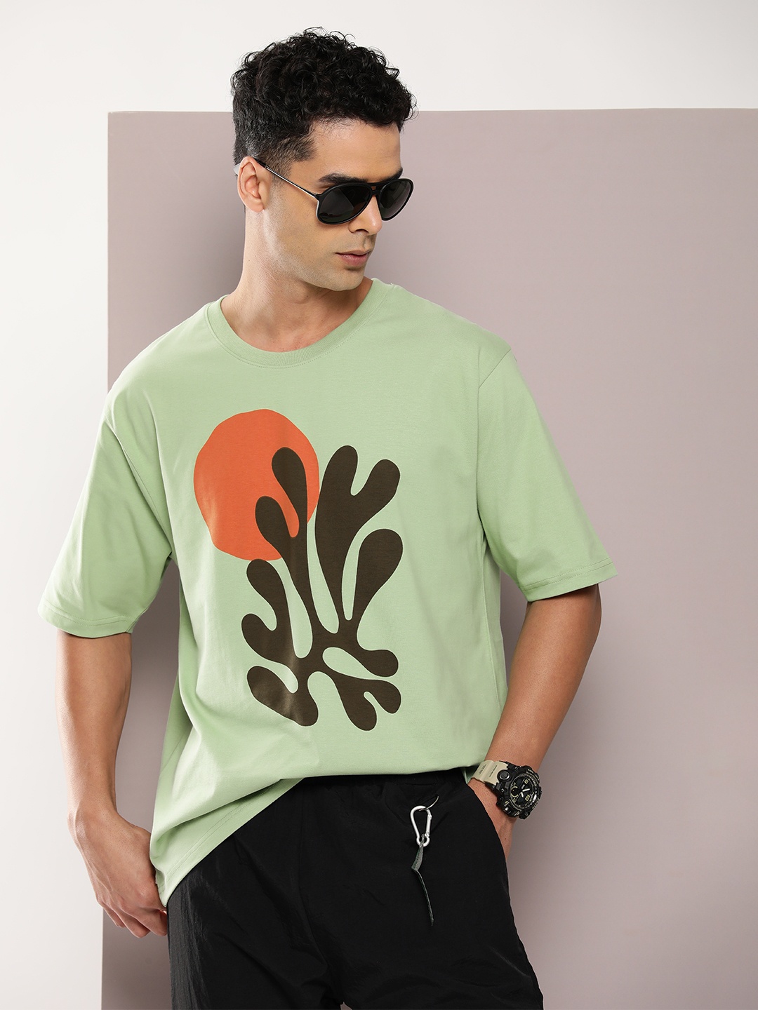 

DILLINGER Men Graphic Printed Oversized T-shirt, Green