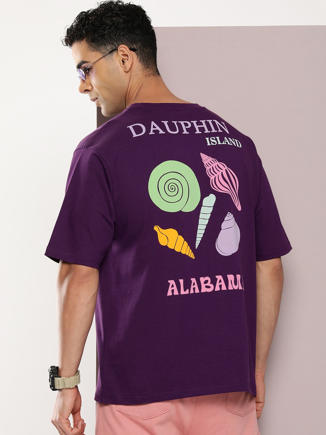 

DILLINGER Men Graphic Printed Oversized Drop-Shoulder Sleeves Pure Cotton T-shirt, Purple