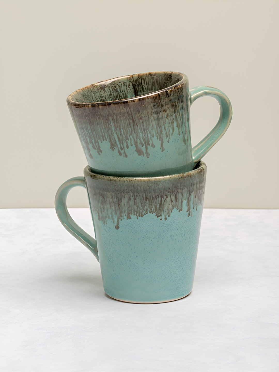 

ARAVALII Blue & Grey 6Pcs Textured Ceramic Glossy Dishwasher Safe Mugs