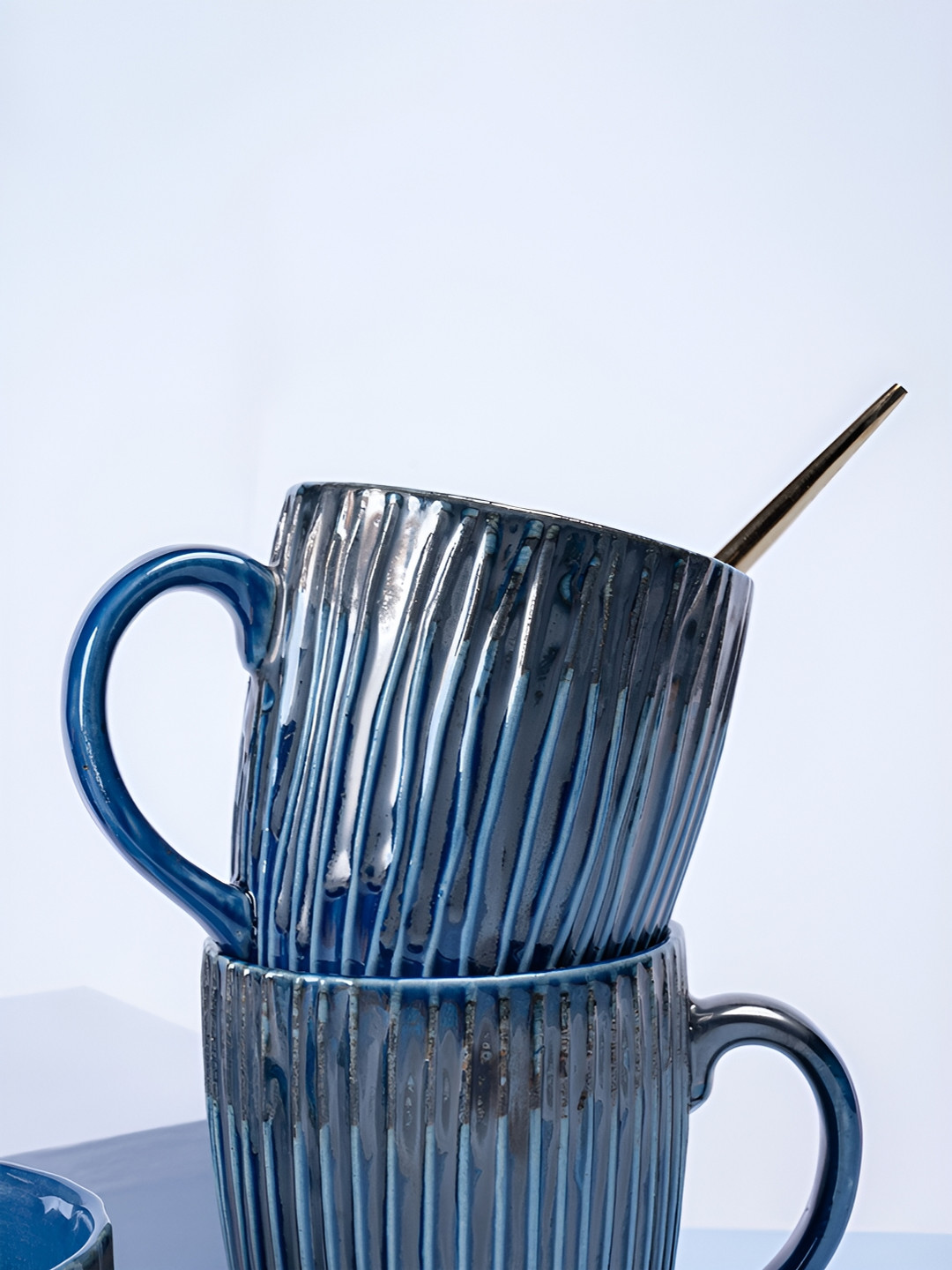 

ARAVALII 4 Pcs Textured Ceramic Cups, Blue