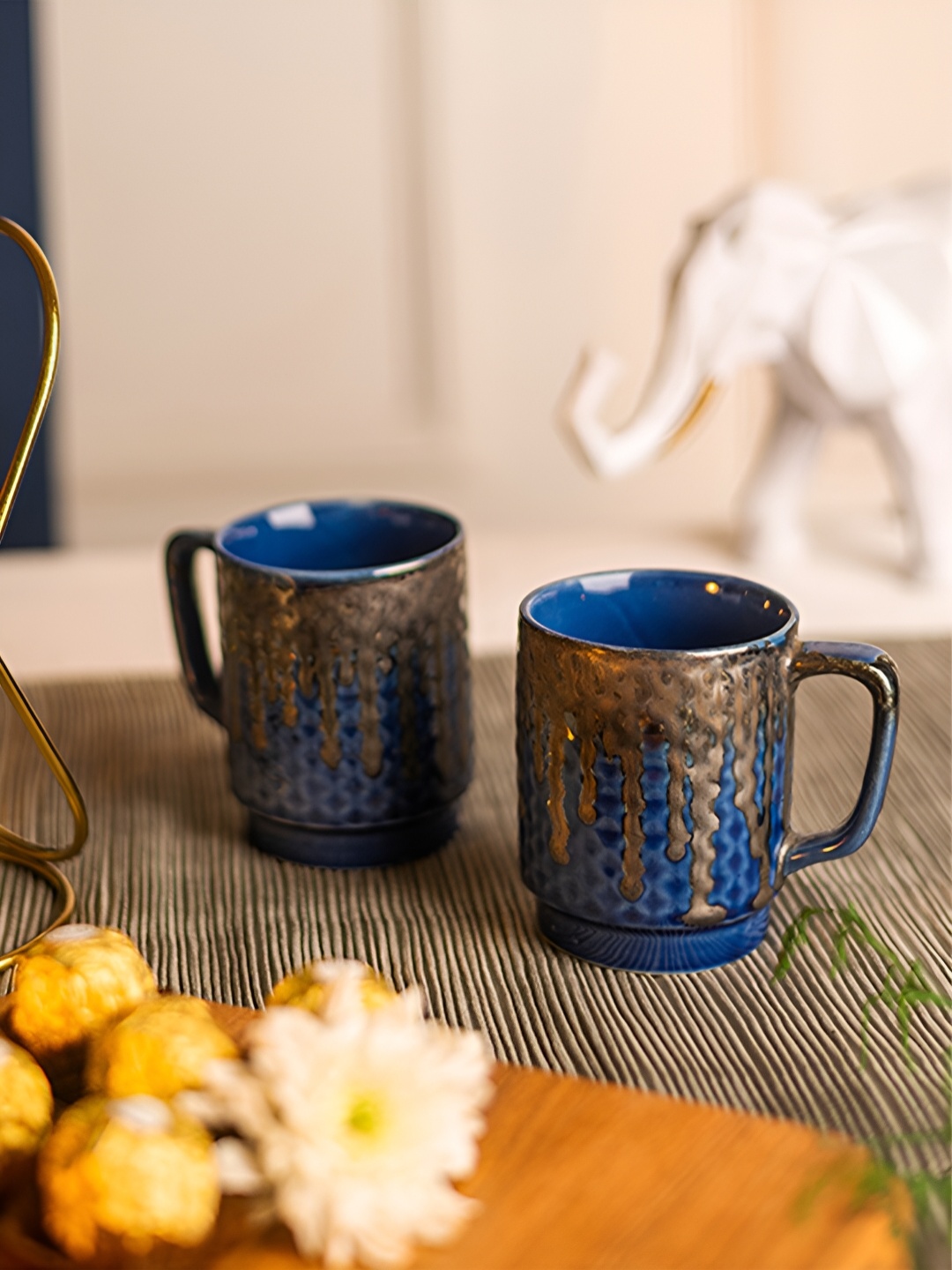 

ARAVALII Blue 6 Pieces Textured Ceramic Mugs 180 ml Each