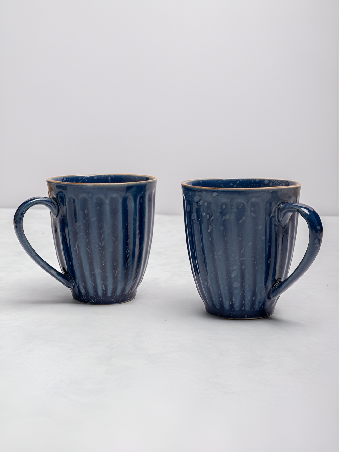 

ARAVALII Blue Textured Ceramic Glossy Cups Set of 6 Mugs