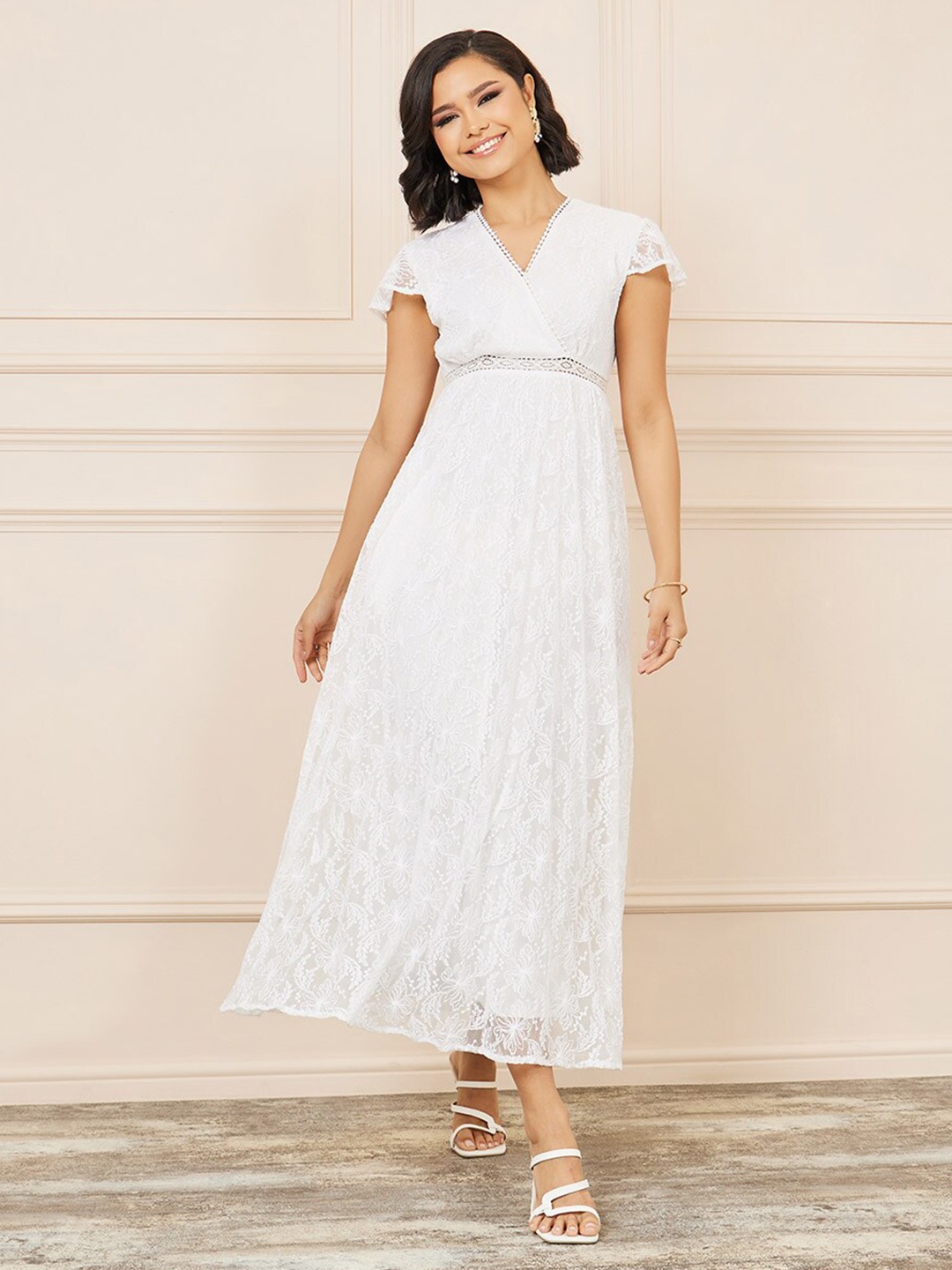 

Styli Women's Embroidered Empire Wrap Maxi Dress, White