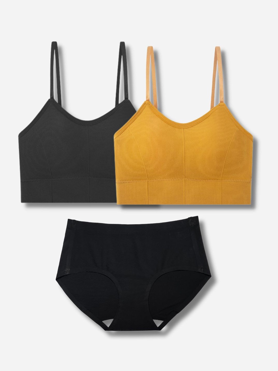 

TOM & GEE 3-Piece Lightly Padded Bra & Mid-Rise Briefs, Yellow