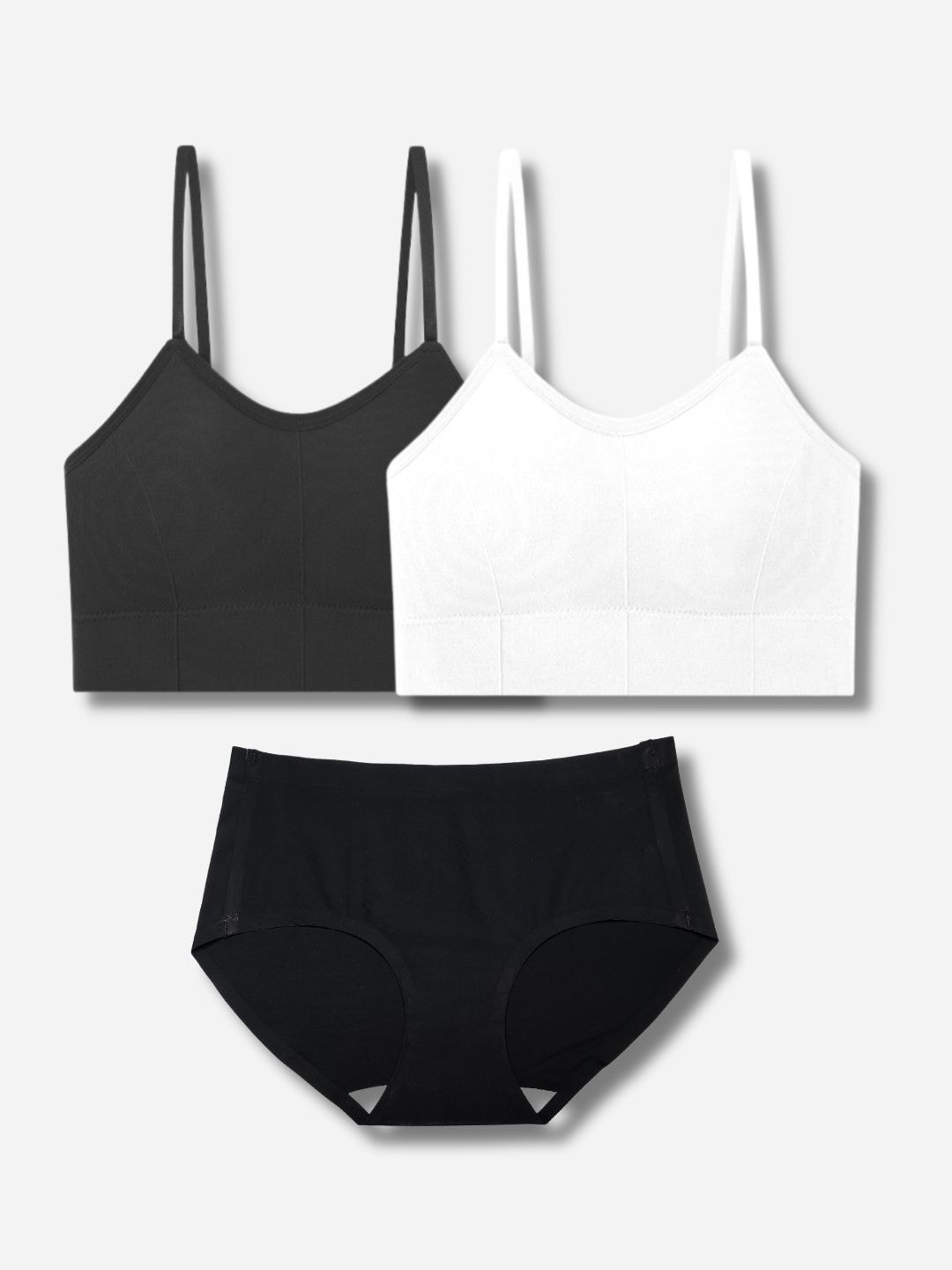 

TOM & GEE 3-Piece Lightly Padded Bra & Mid-Rise Briefs, White