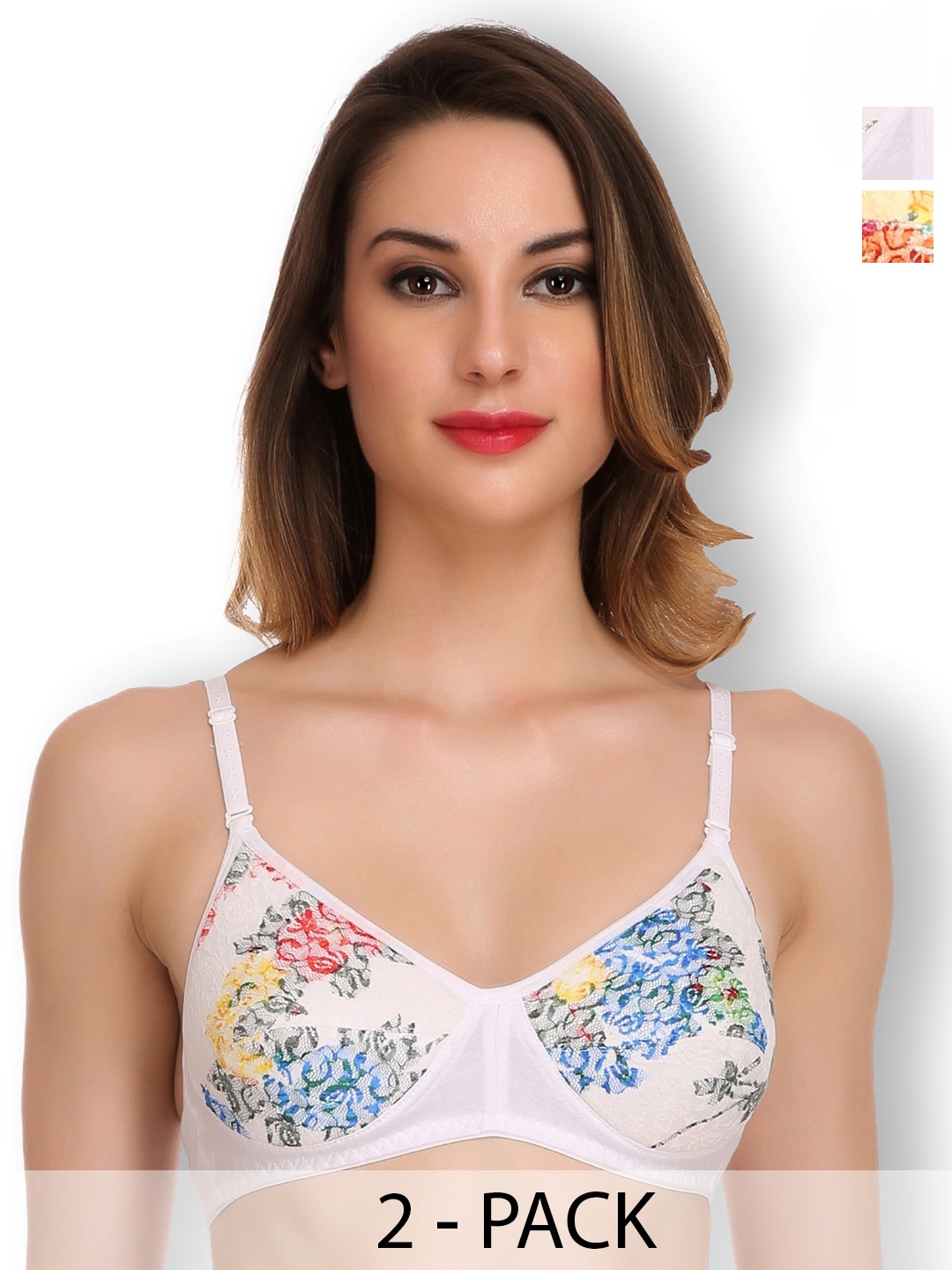 

SELFCARE Pack Of 2 Floral Printed Full Coverage Lightly Padded Bra All Day Comfort, Beige