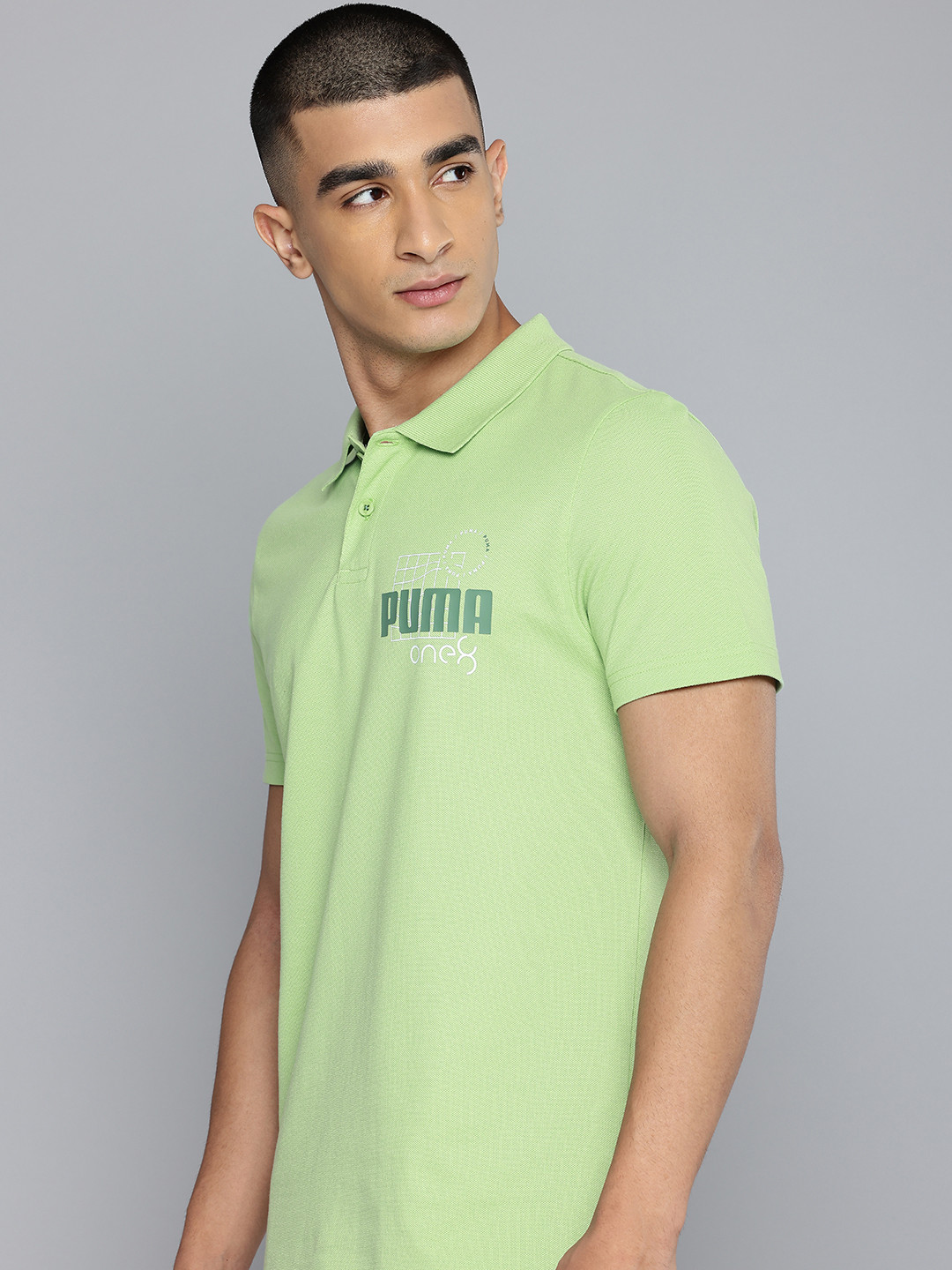 

one8 x PUMA Brand Logo Printed Polo Collar Slim Fit T-shirt, Green