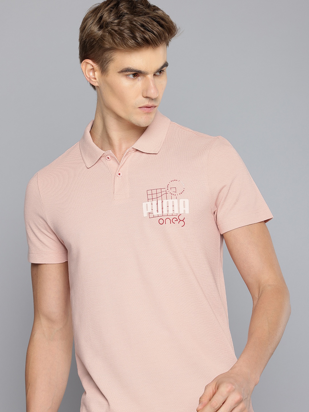 

one8 x PUMA Brand Logo Printed Polo Collar Slim Fit T-shirt, Pink