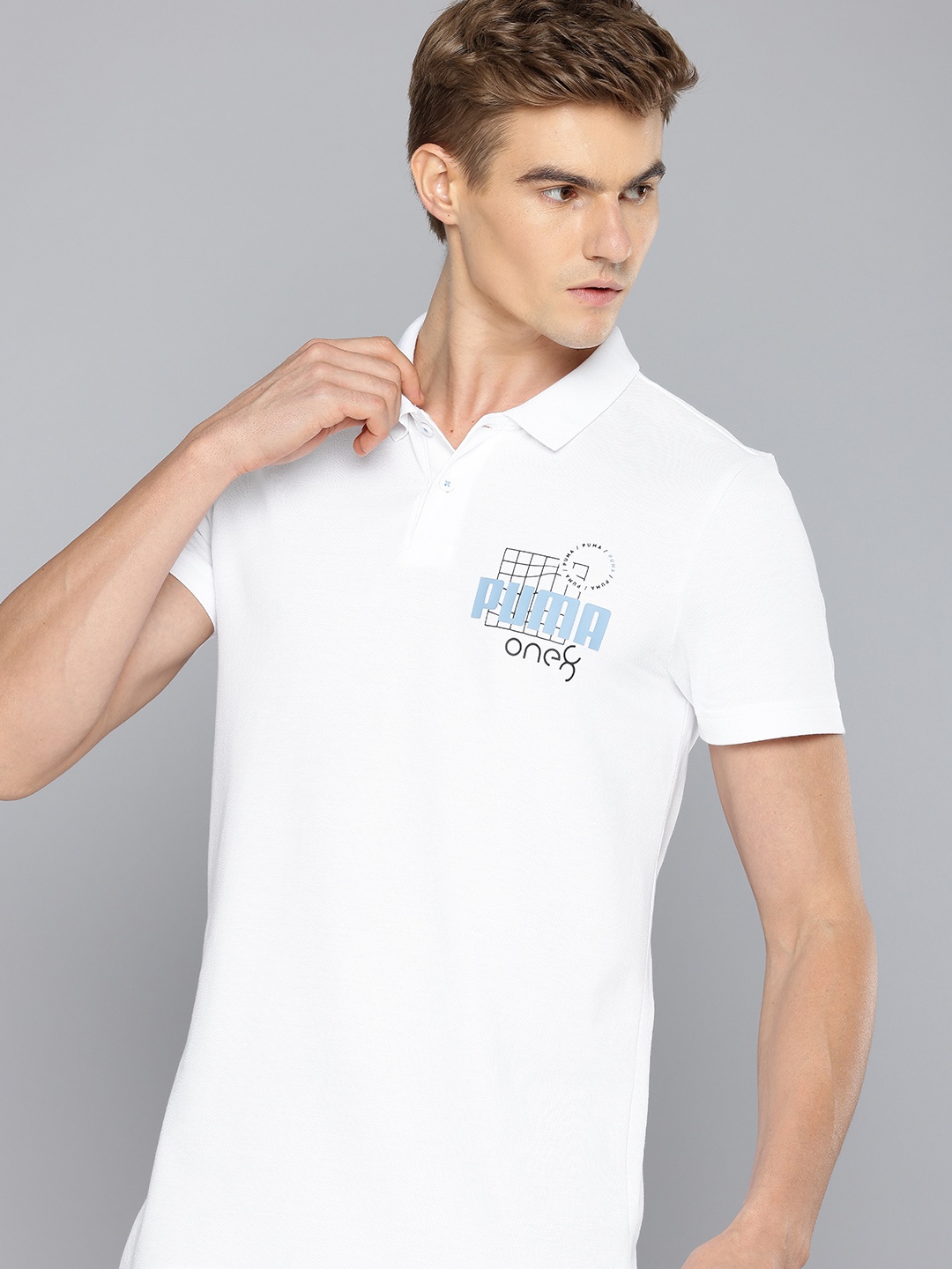 

one8 x PUMA Brand Logo Printed Polo Collar Slim Fit T-shirt, White