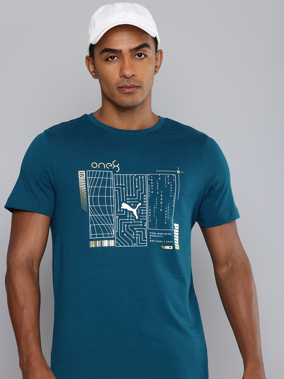 

one8 x PUMA Graphic Printed Pure Cotton Slim Fit T-shirt, Teal