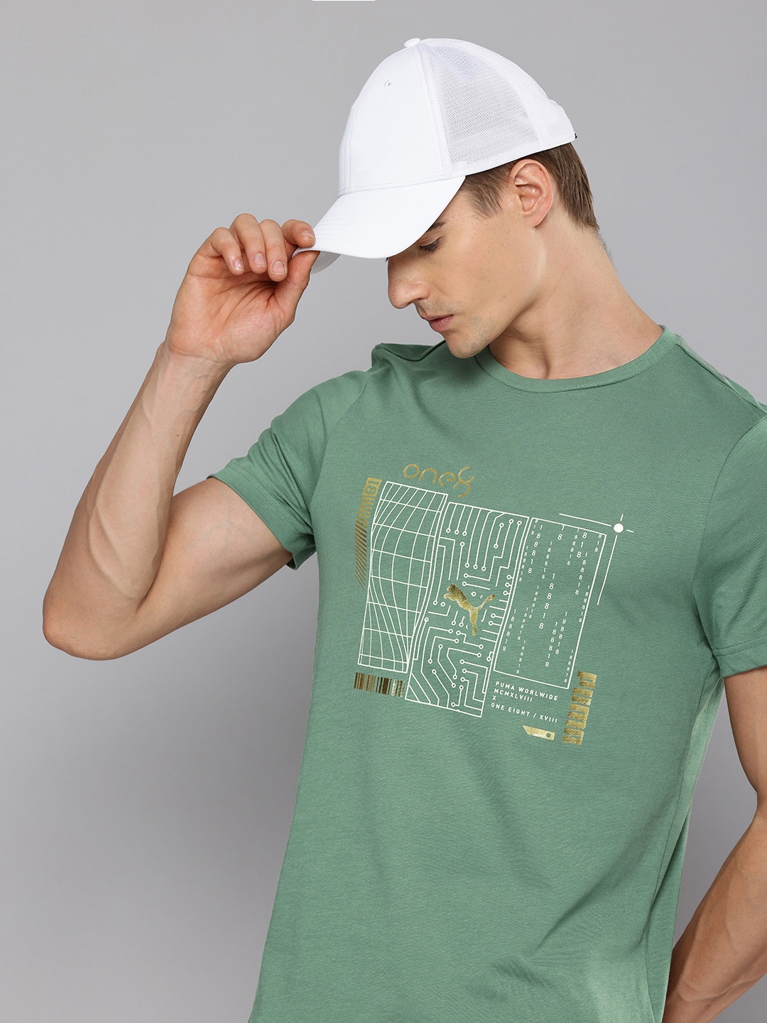 

one8 x PUMA Printed Pure Cotton Slim Fit T-shirt, Green