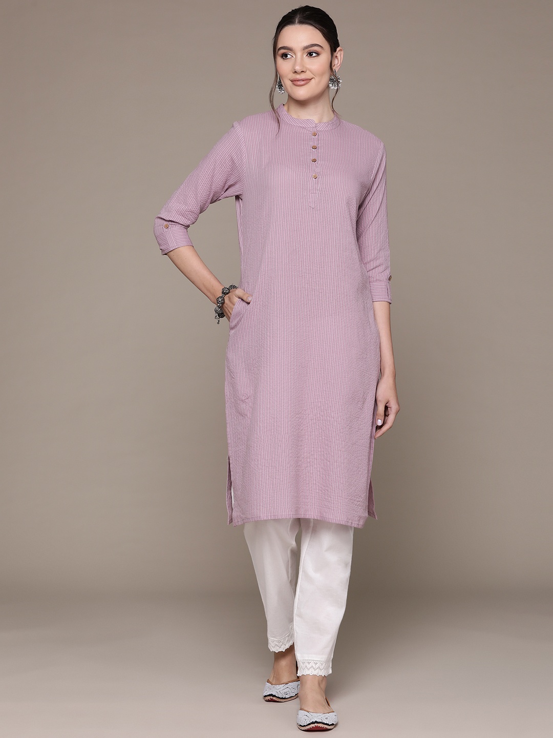 

Readiprint Embroidered Kantha Work Pastel Kurta, Mauve