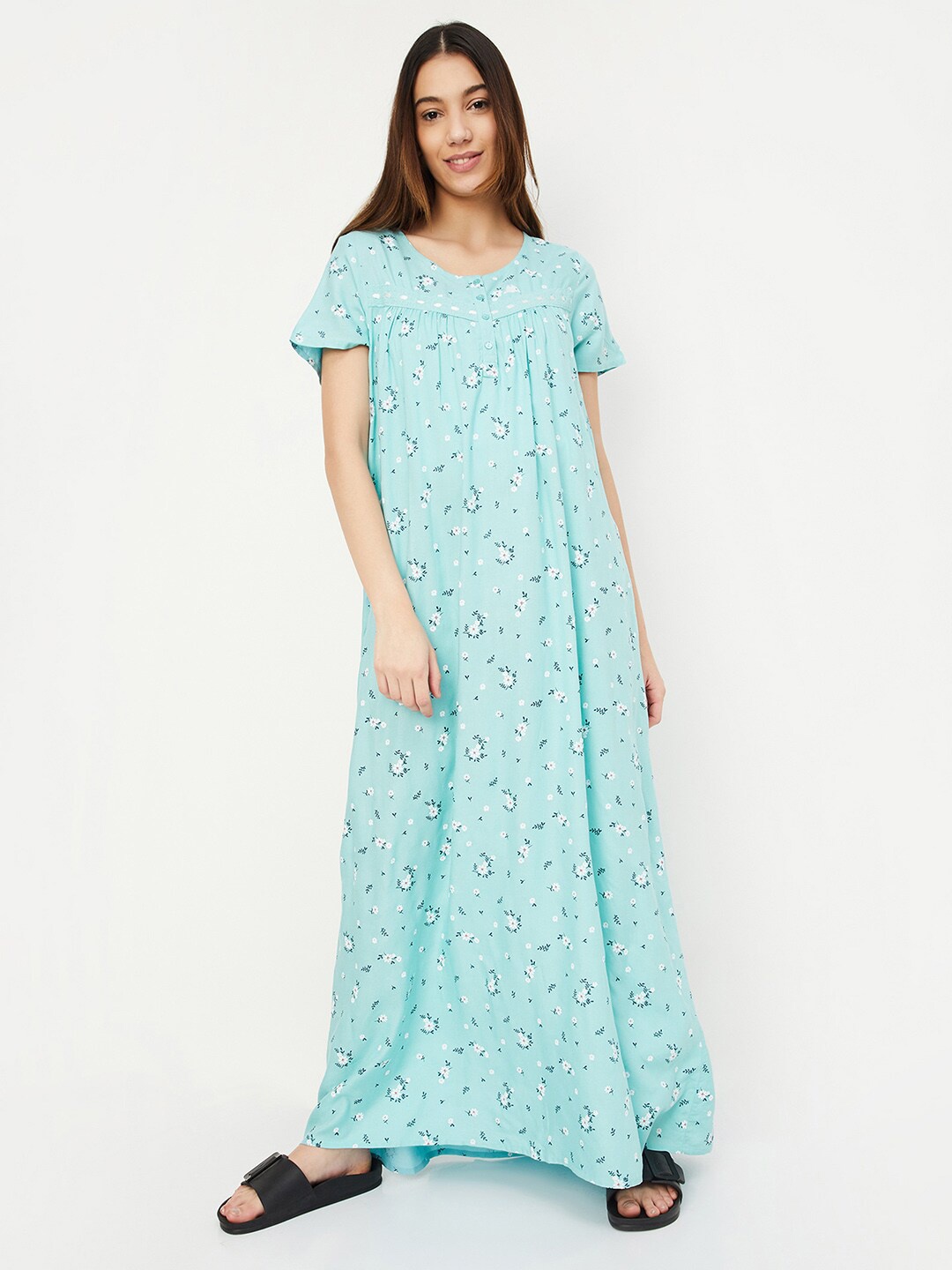 

max Floral Printed Pure Cotton Maxi Nightdress, Blue