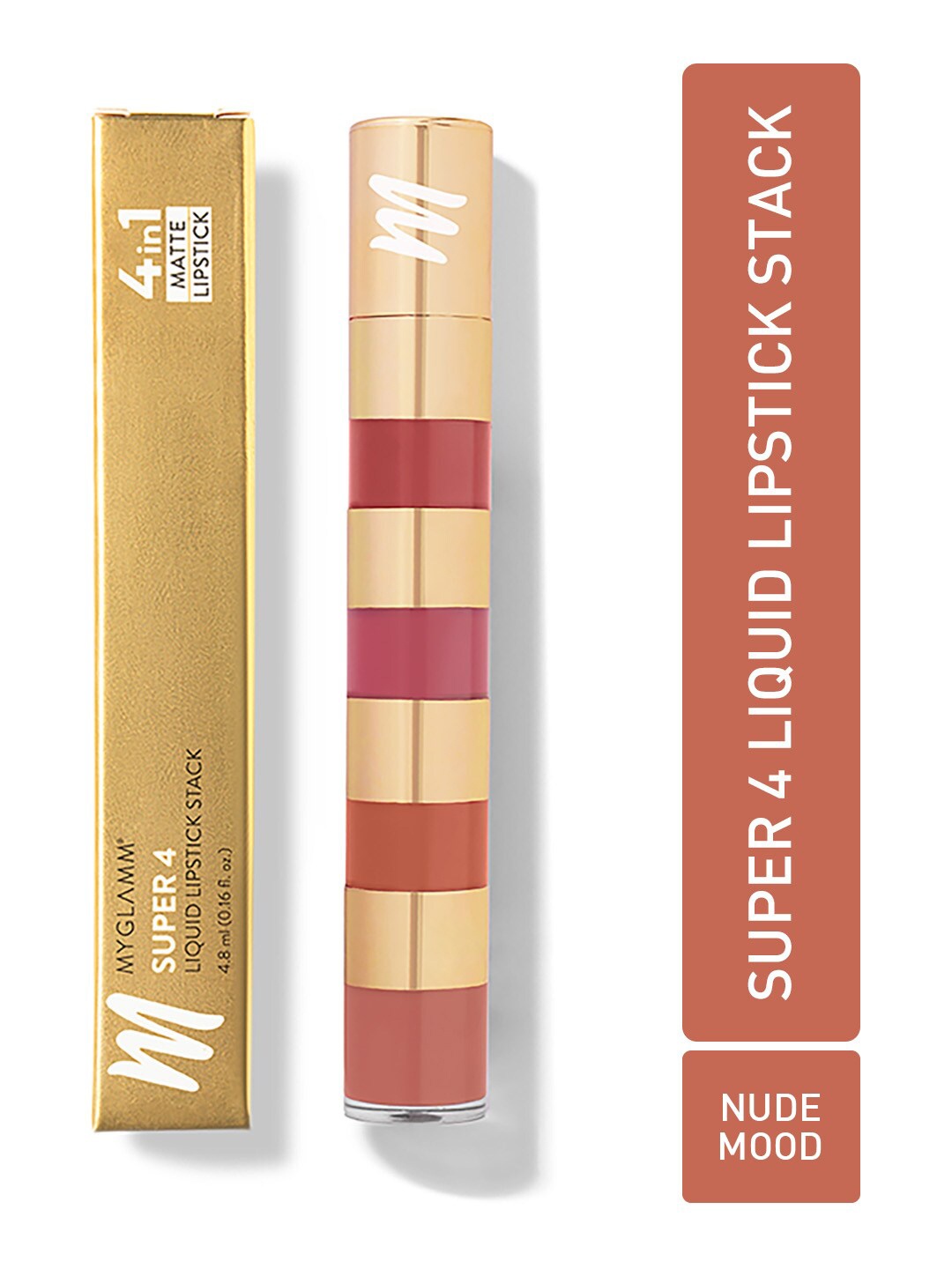 

MyGlamm Super 4-In-1 Matte Liquid Lipstick Stack 4.8 ml - Nude Mood