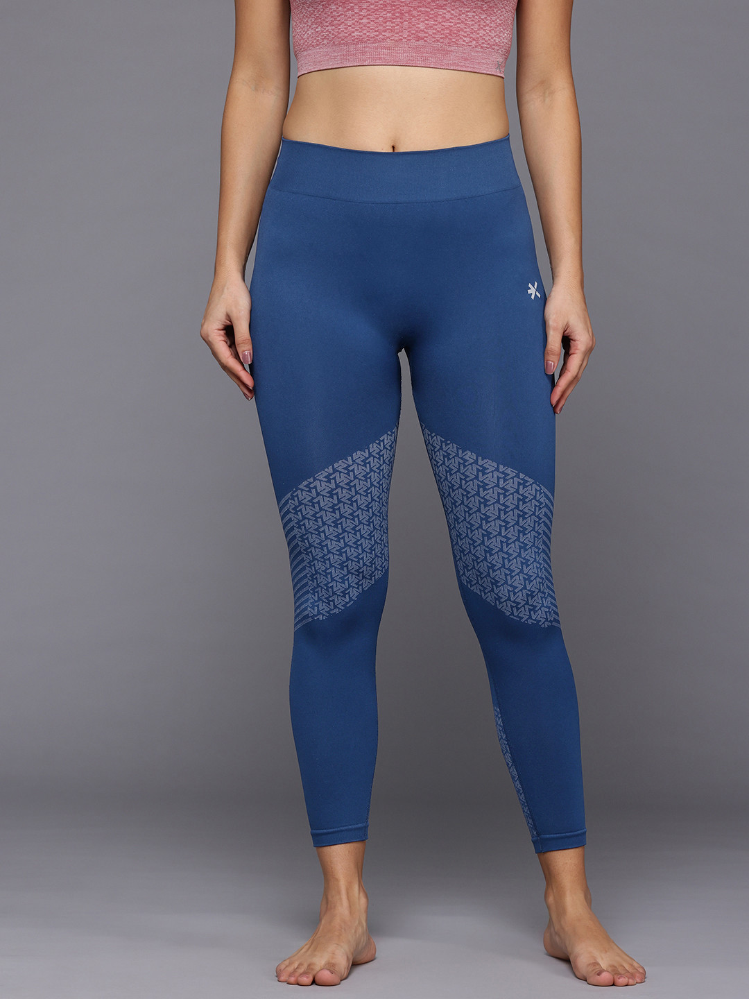 

HRX By Hrithik Roshan Women Printed Rapid Dry Seamless Ankle Length Yoga Tights, Blue