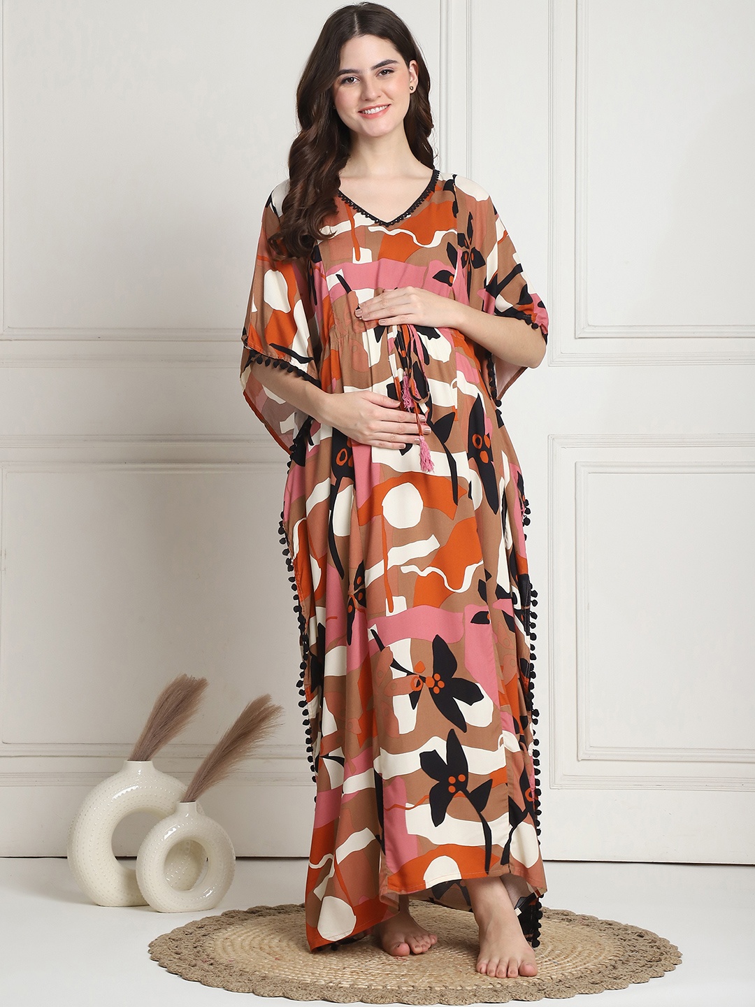 

Secret Wish Printed Maxi Maternity Feeding Kaftan Nightdress, Pink